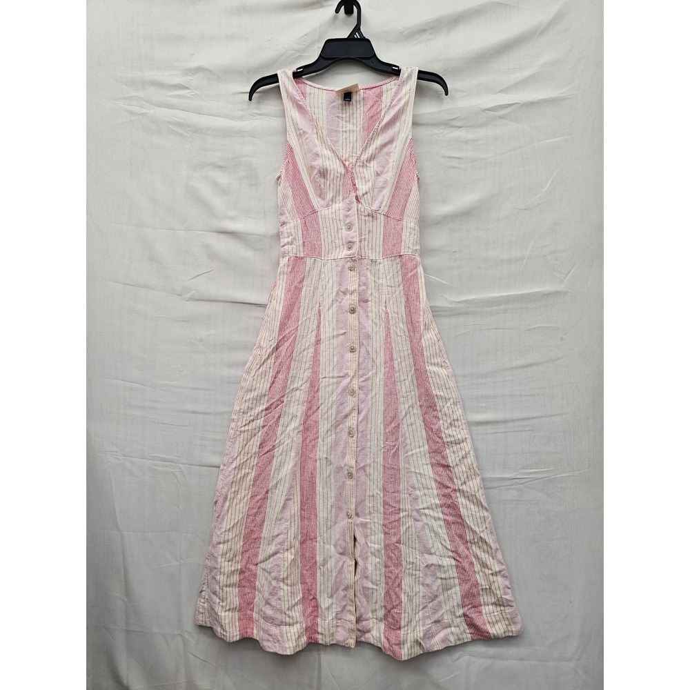 Universal Thread Womens Striped Button Front Midi Dress Pink Linen Blend Size XS